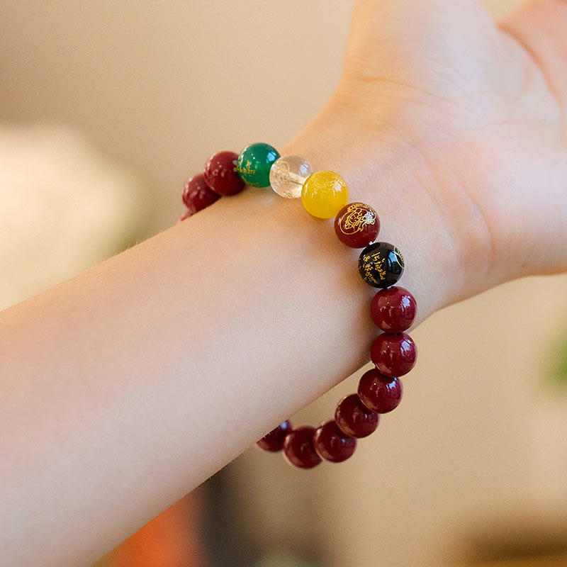 Fortune Jewel Cinnabar Agate Five Directions Gods Of Wealth Blessing Bracelet