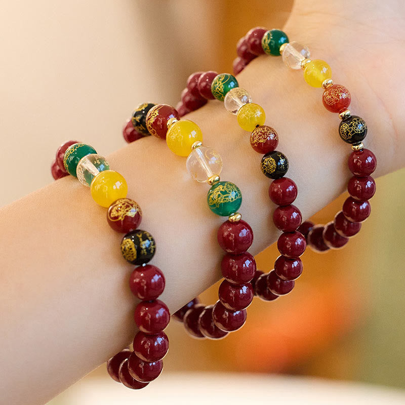 Fortune Jewel Cinnabar Agate Five Directions Gods Of Wealth Blessing Bracelet
