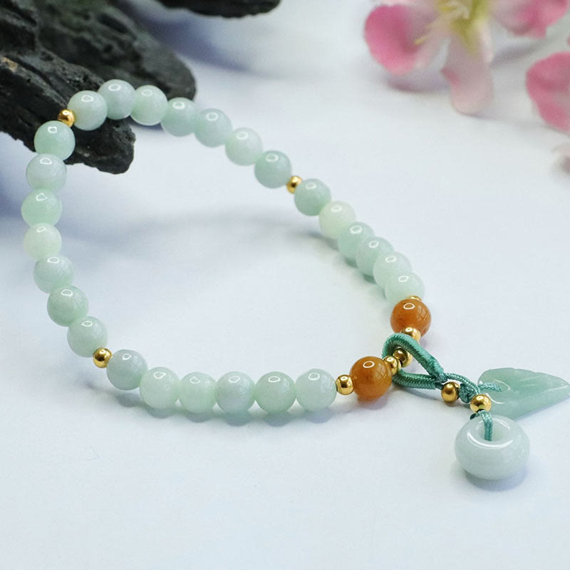 Fortune Jewel Jade Beads Leaf Peace Buckle Prosperity Bracelet