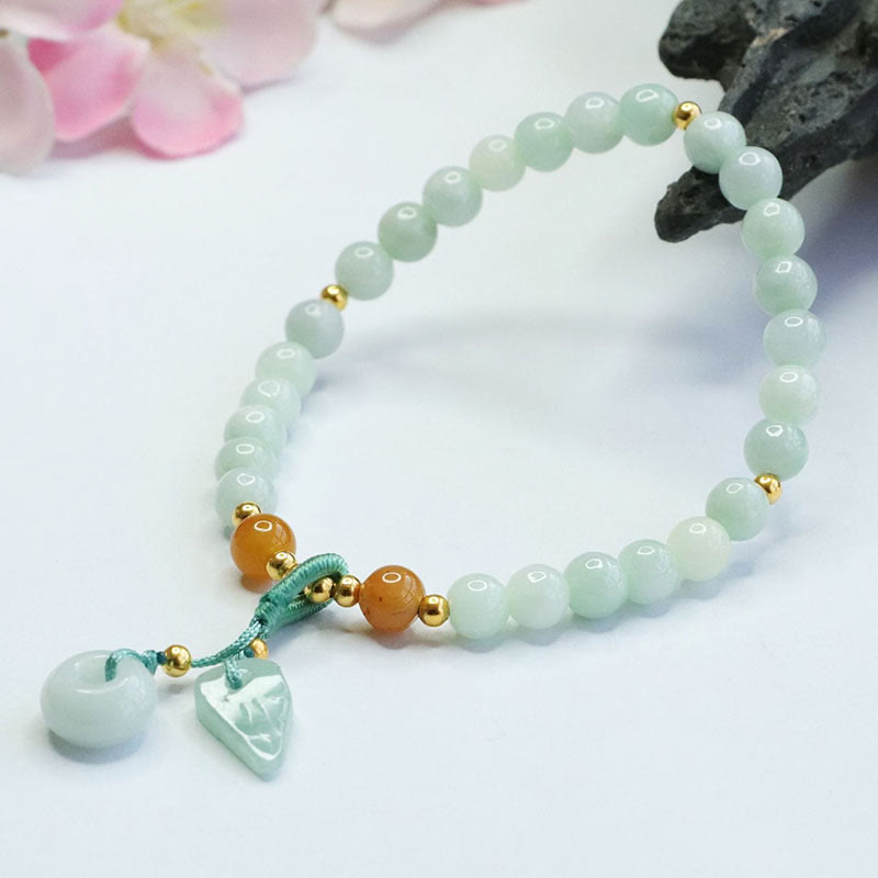 Fortune Jewel Jade Beads Leaf Peace Buckle Prosperity Bracelet