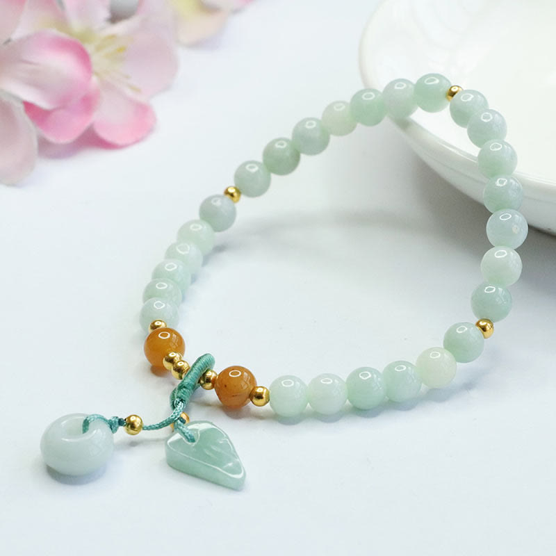 Fortune Jewel Jade Beads Leaf Peace Buckle Prosperity Bracelet