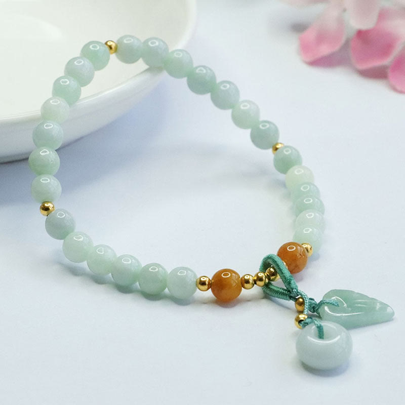 Fortune Jewel Jade Beads Leaf Peace Buckle Prosperity Bracelet