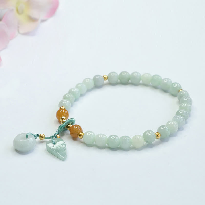 Fortune Jewel Jade Beads Leaf Peace Buckle Prosperity Bracelet
