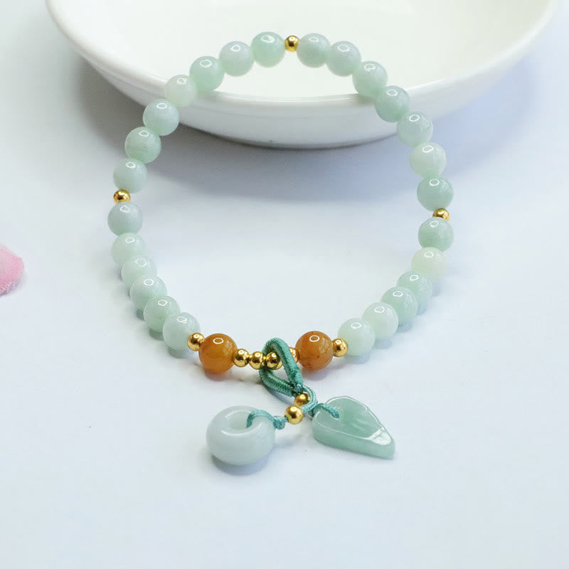Fortune Jewel Jade Beads Leaf Peace Buckle Prosperity Bracelet