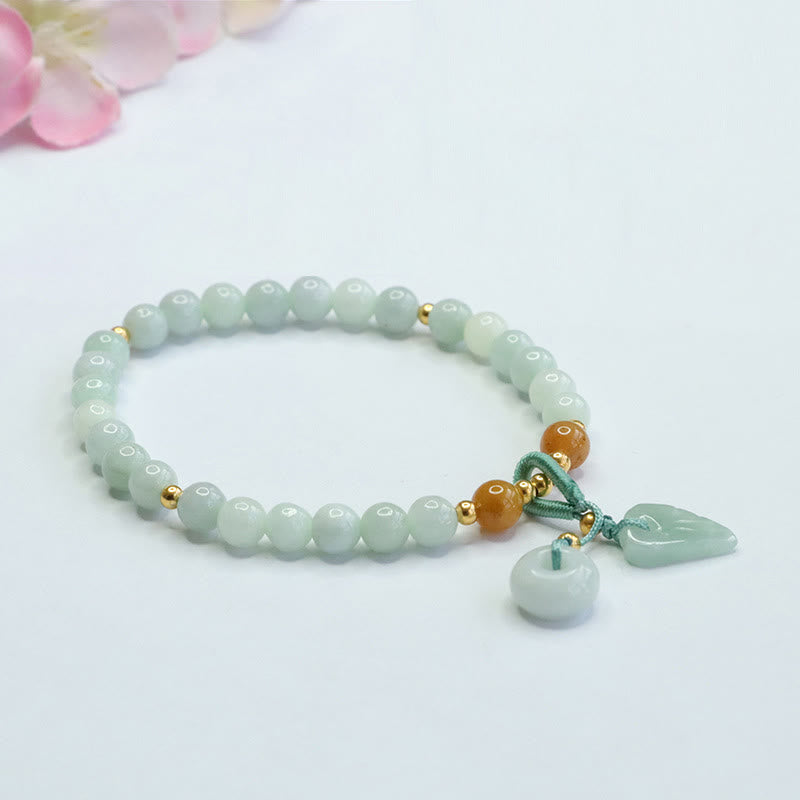 Fortune Jewel Jade Beads Leaf Peace Buckle Prosperity Bracelet