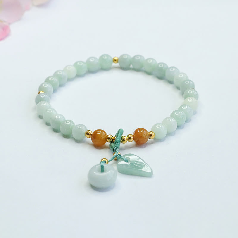 Fortune Jewel Jade Beads Leaf Peace Buckle Prosperity Bracelet