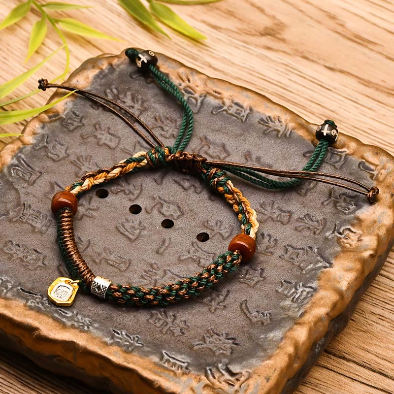 Fortune Jewel Handmade Tibetan Zakiram Goddess Of Wealth Wood Protection Braided Bracelet