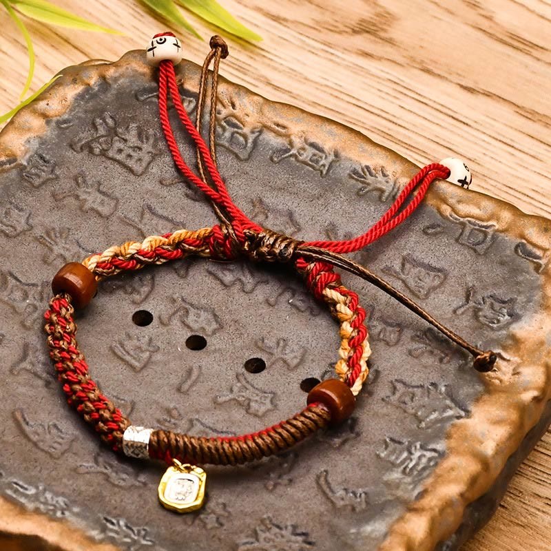 Fortune Jewel Handmade Tibetan Zakiram Goddess Of Wealth Wood Protection Braided Bracelet