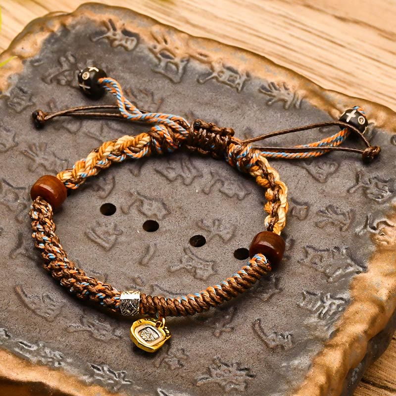 Fortune Jewel Handmade Tibetan Zakiram Goddess Of Wealth Wood Protection Braided Bracelet