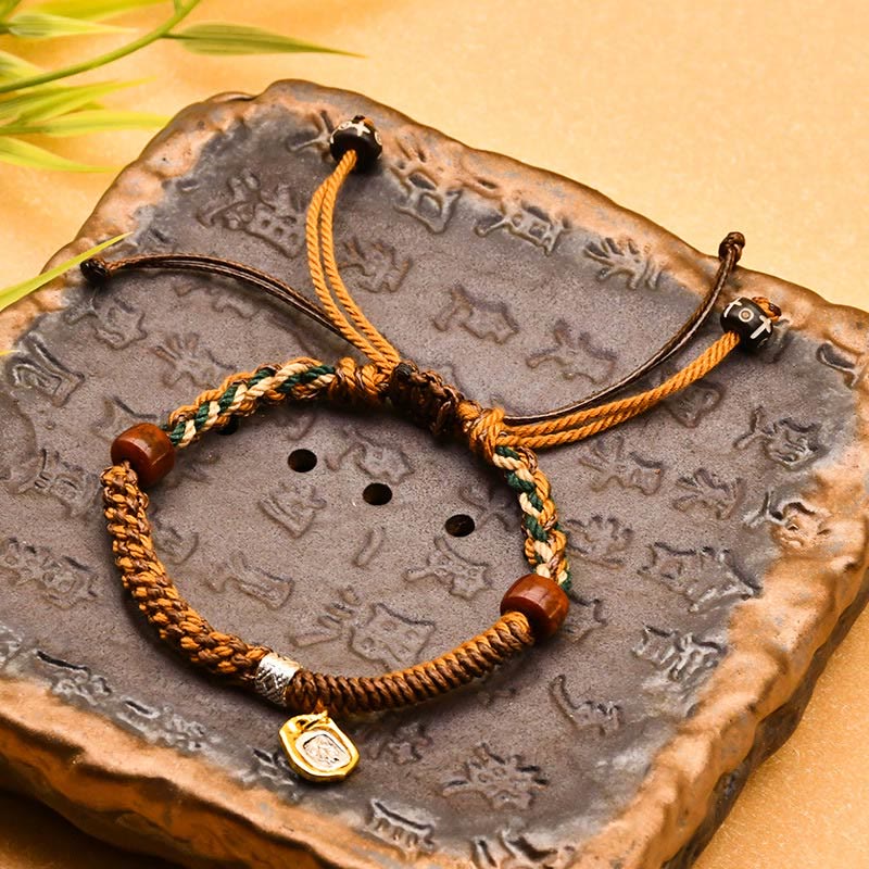 Fortune Jewel Handmade Tibetan Zakiram Goddess Of Wealth Wood Protection Braided Bracelet