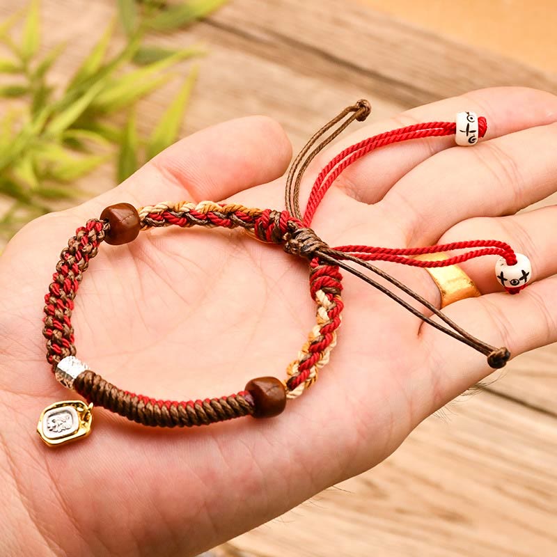 Fortune Jewel Handmade Tibetan Zakiram Goddess Of Wealth Wood Protection Braided Bracelet