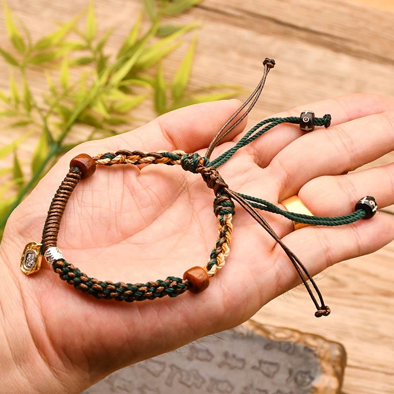 Fortune Jewel Handmade Tibetan Zakiram Goddess Of Wealth Wood Protection Braided Bracelet