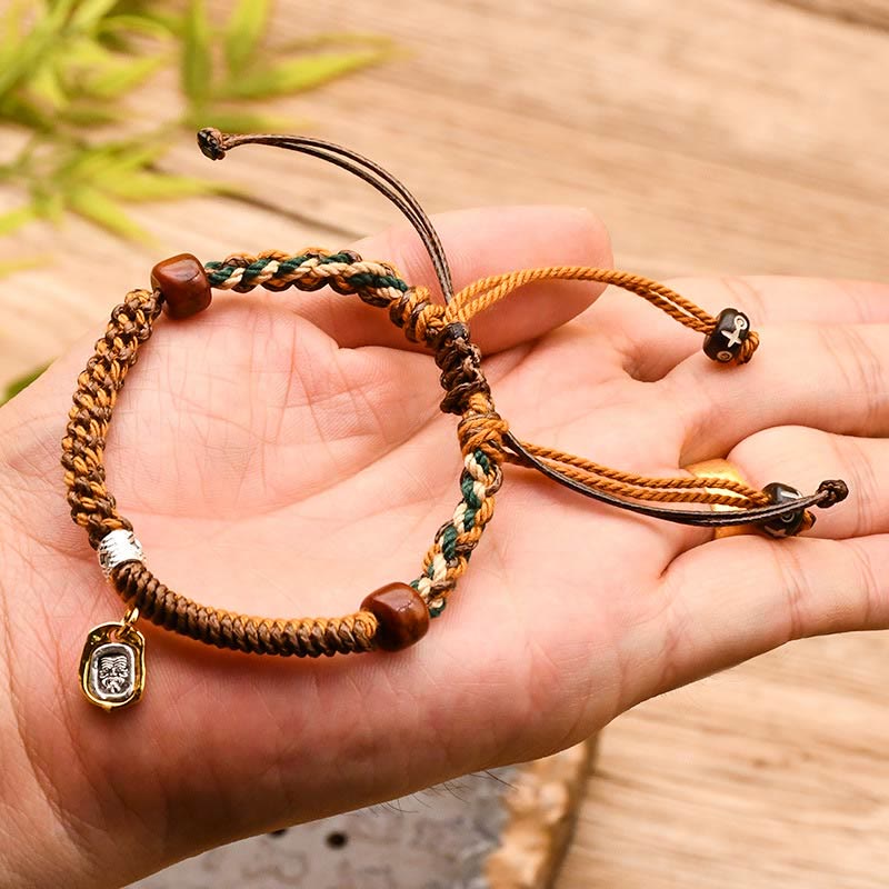 Fortune Jewel Handmade Tibetan Zakiram Goddess Of Wealth Wood Protection Braided Bracelet