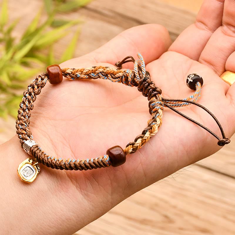 Fortune Jewel Handmade Tibetan Zakiram Goddess Of Wealth Wood Protection Braided Bracelet