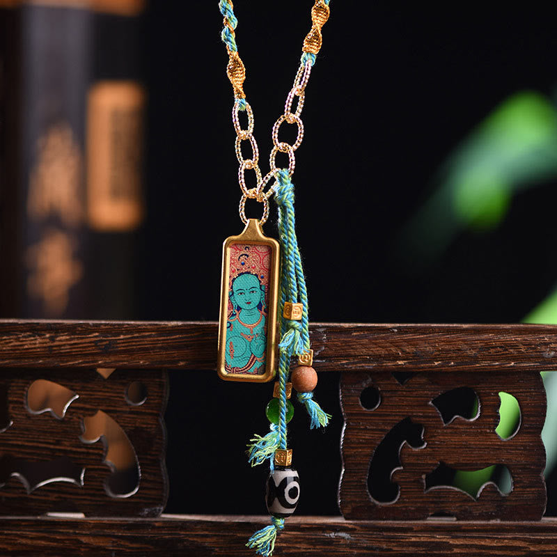 Fortune Jewel Tibet God Of Wealth Titanium Steel Thangka Wealth Necklace Pendant
