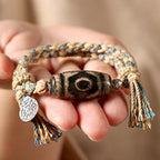 Fortune Jewel Tibetan Dzi Bead Wealth  Protection Braided Bracelet