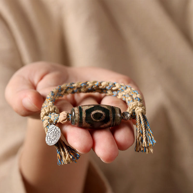 Fortune Jewel Tibetan Dzi Bead Wealth  Protection Braided Bracelet