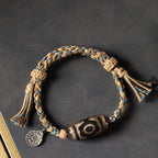 Fortune Jewel Tibetan Dzi Bead Wealth  Protection Braided Bracelet