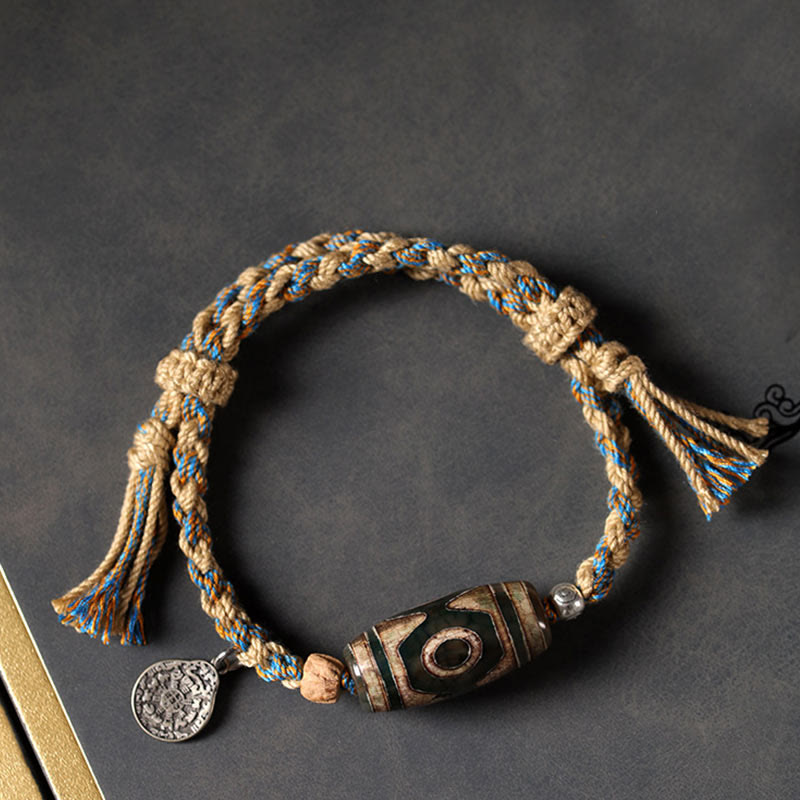 Fortune Jewel Tibetan Dzi Bead Wealth  Protection Braided Bracelet