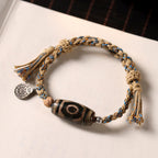 Fortune Jewel Tibetan Dzi Bead Wealth  Protection Braided Bracelet