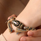 Fortune Jewel Tibetan Dzi Bead Wealth  Protection Braided Bracelet