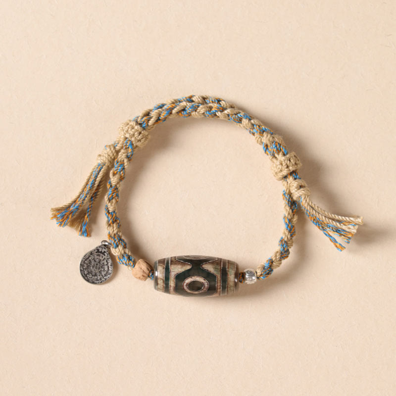 Fortune Jewel Tibetan Dzi Bead Wealth  Protection Braided Bracelet