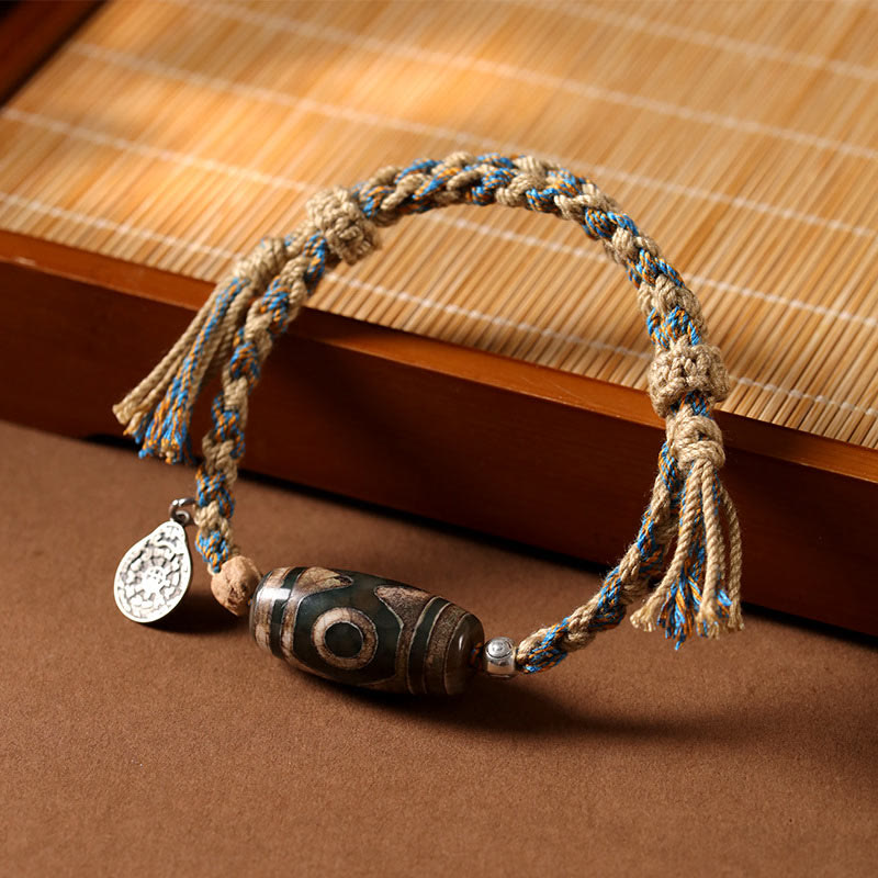 Fortune Jewel Tibetan Dzi Bead Wealth  Protection Braided Bracelet