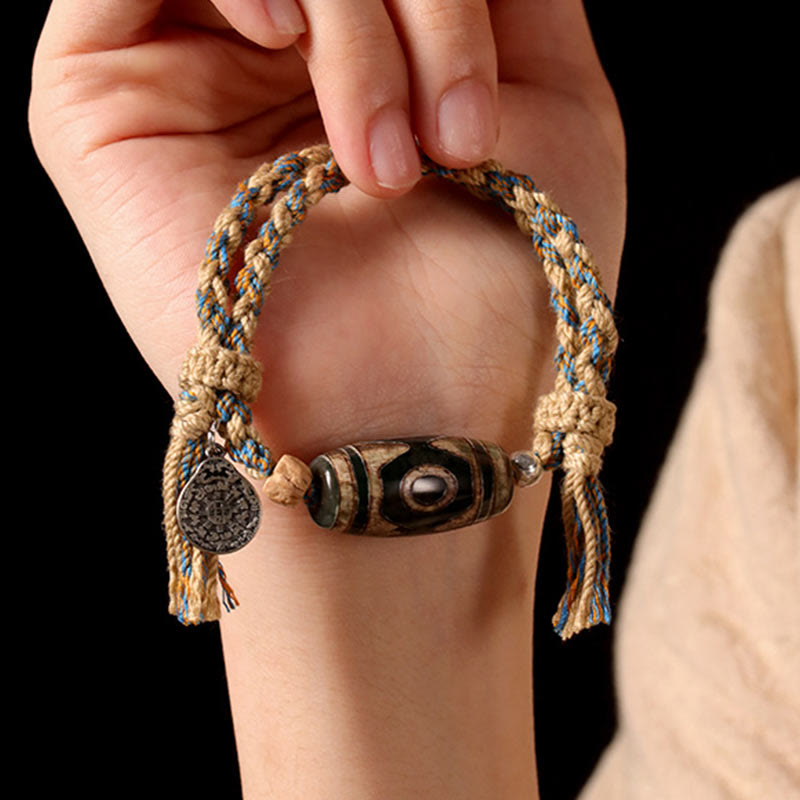 Fortune Jewel Tibetan Dzi Bead Wealth  Protection Braided Bracelet