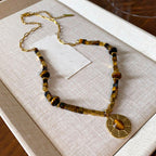 Fortune Jewel Natural Tiger Eye Square Protection Titanium Steel Necklace Pendant