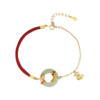 Fortune Jewel 999 Sterling Silver Hetian White Jade Double Koi Fish Peace Buckle Lucky Charm Wealth Bracelet