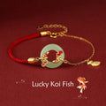 Fortune Jewel 999 Sterling Silver Hetian White Jade Double Koi Fish Peace Buckle Lucky Charm Wealth Bracelet