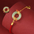 Fortune Jewel 999 Sterling Silver Hetian White Jade Double Koi Fish Peace Buckle Lucky Charm Wealth Bracelet