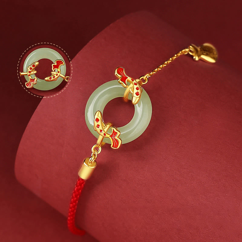 Fortune Jewel 999 Sterling Silver Hetian White Jade Double Koi Fish Peace Buckle Lucky Charm Wealth Bracelet