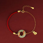 Fortune Jewel 999 Sterling Silver Hetian White Jade Double Koi Fish Peace Buckle Lucky Charm Wealth Bracelet