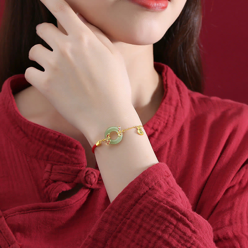 Fortune Jewel 999 Sterling Silver Hetian White Jade Double Koi Fish Peace Buckle Lucky Charm Wealth Bracelet