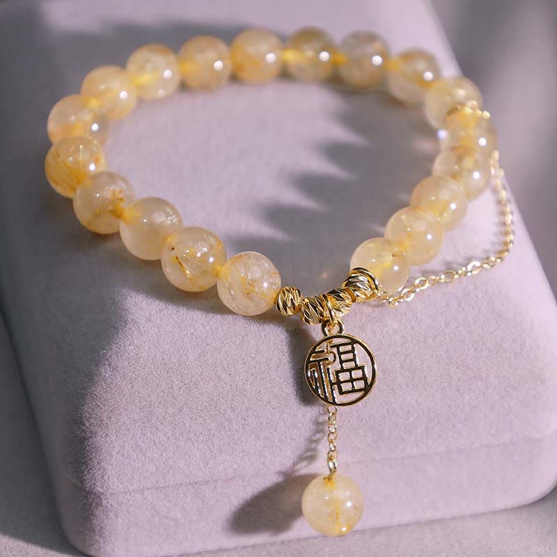 Buddha Stones Citrine Lucky Fu Character Happiness Bracelet