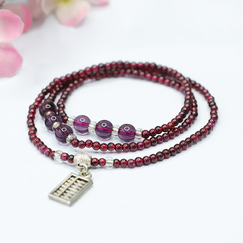 Fortune Jewel Natural Garnet Elephant Abacus Lucky Bag PiXiu Protection Triple Wrap Bracelet