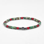 Fortune Jewel Natural Green Stone Hematite Red Coral Powerful Bracelet