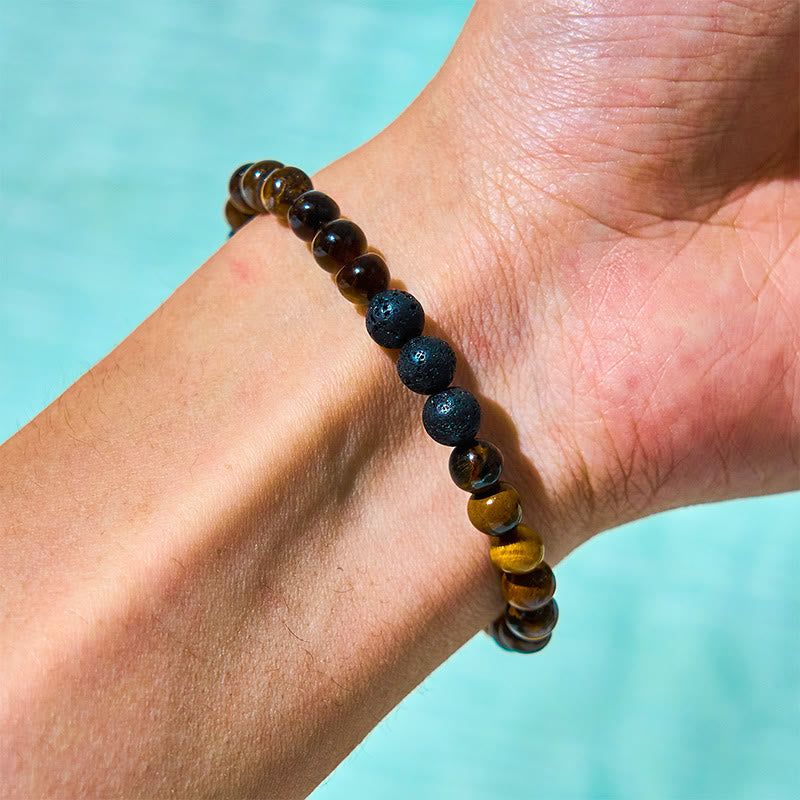 Fortune Jewel 3Pcs Tiger Eye Lava Rock Protection Bracelet Set