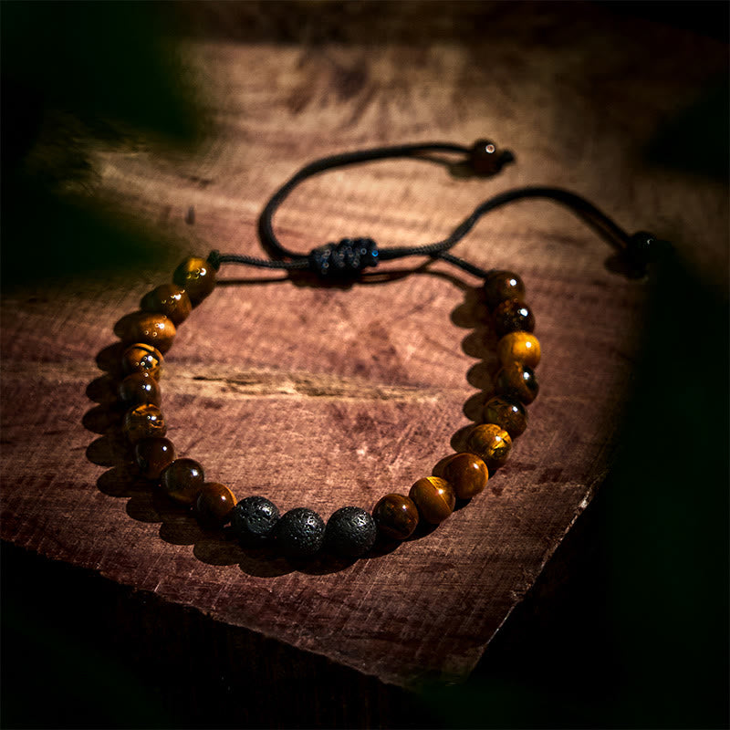 Fortune Jewel 3Pcs Tiger Eye Lava Rock Protection Bracelet Set
