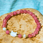 Fortune Jewel Strawberry Quartz Pearl Cat Rabbit Healing Bracelet