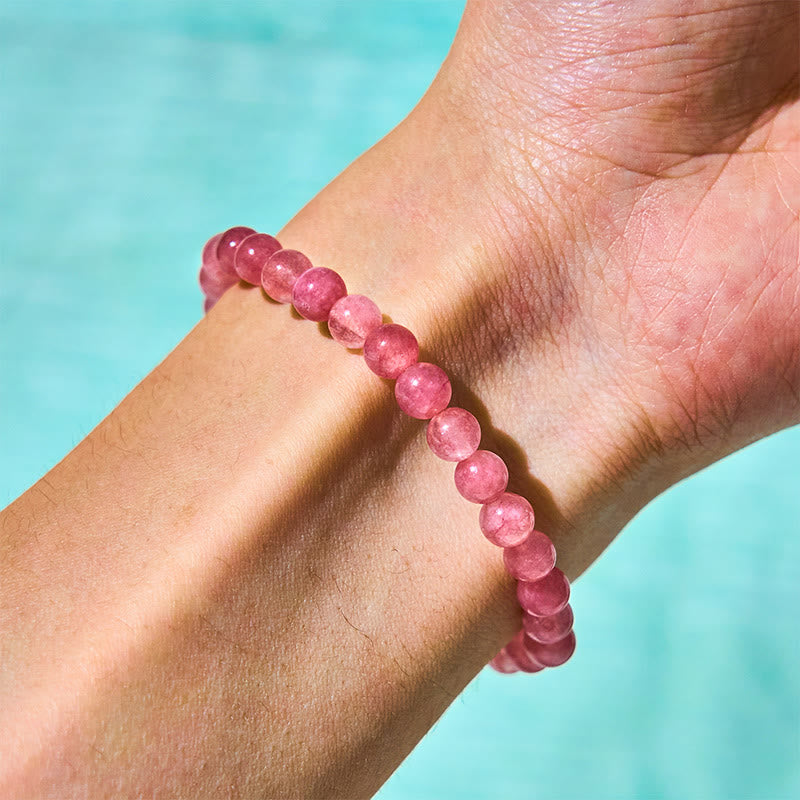 Fortune Jewel Strawberry Quartz Pearl Cat Rabbit Healing Bracelet