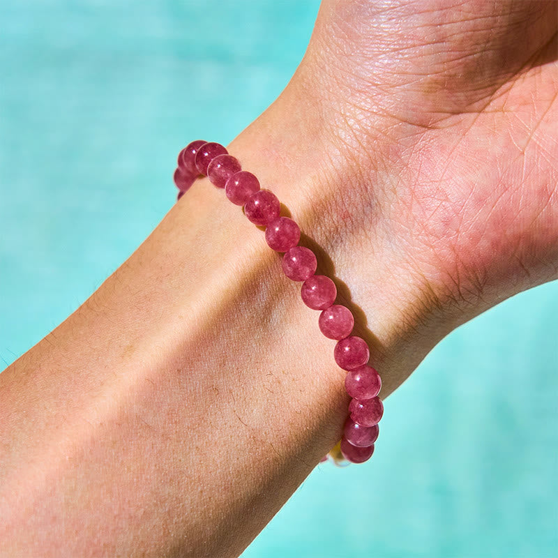Fortune Jewel Strawberry Quartz Pearl Cat Rabbit Healing Bracelet