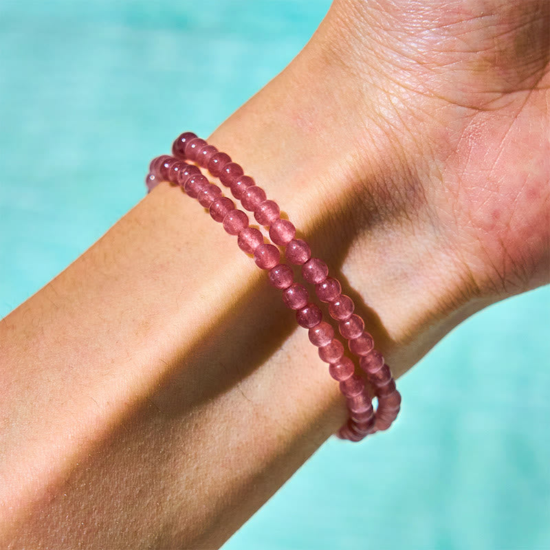 Fortune Jewel Natural Strawberry Quartz Pearl Butterfly Water Drop Positive Double Wrap Bracelet