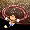 Fortune Jewel Natural Strawberry Quartz Pearl Butterfly Water Drop Positive Double Wrap Bracelet