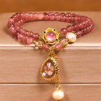 Fortune Jewel Natural Strawberry Quartz Pearl Butterfly Water Drop Positive Double Wrap Bracelet