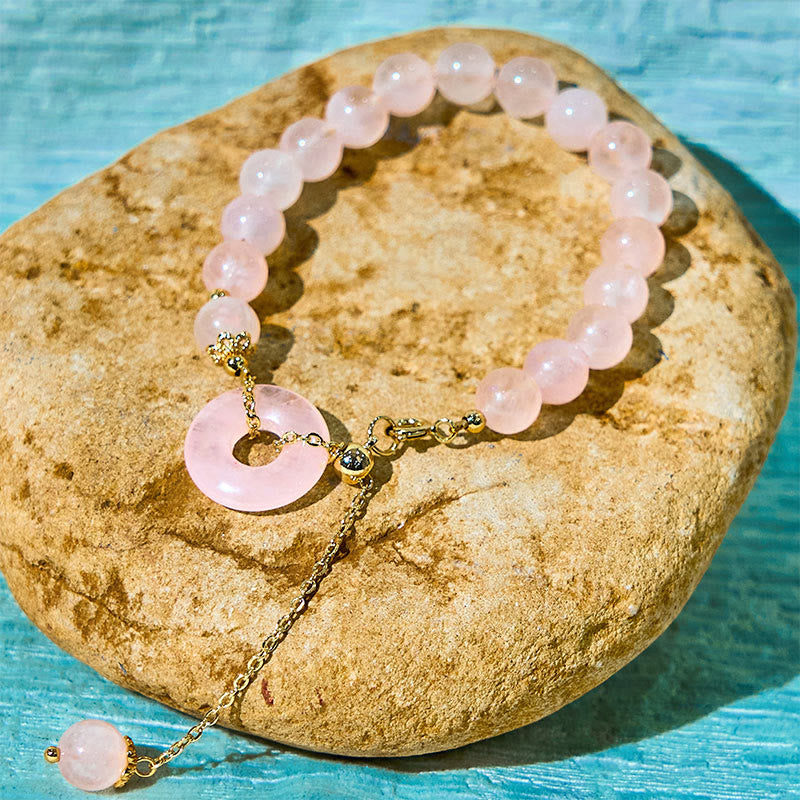Fortune Jewel Natural Pink Crystal Beads Peace Buckle Self-acceptance Bracelet