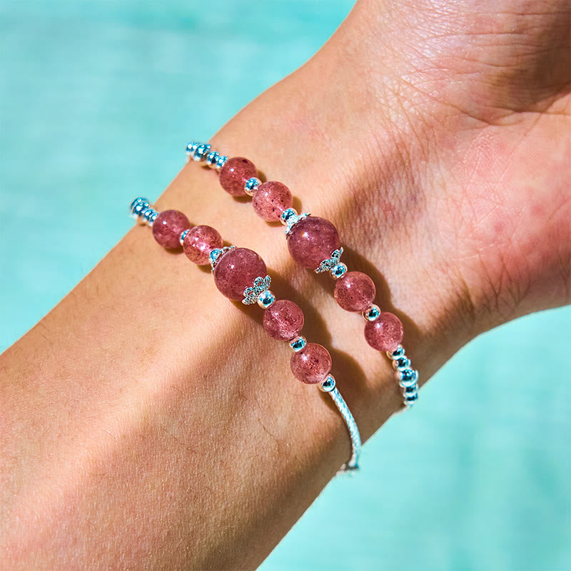 Fortune Jewel Natural Strawberry Quartz Bow-knot Rosette Charm Healing Double Wrap Bracelet
