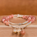 Fortune Jewel Natural Strawberry Quartz Bow-knot Rosette Charm Healing Double Wrap Bracelet