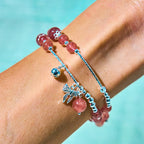 Fortune Jewel Natural Strawberry Quartz Bow-knot Rosette Charm Healing Double Wrap Bracelet
